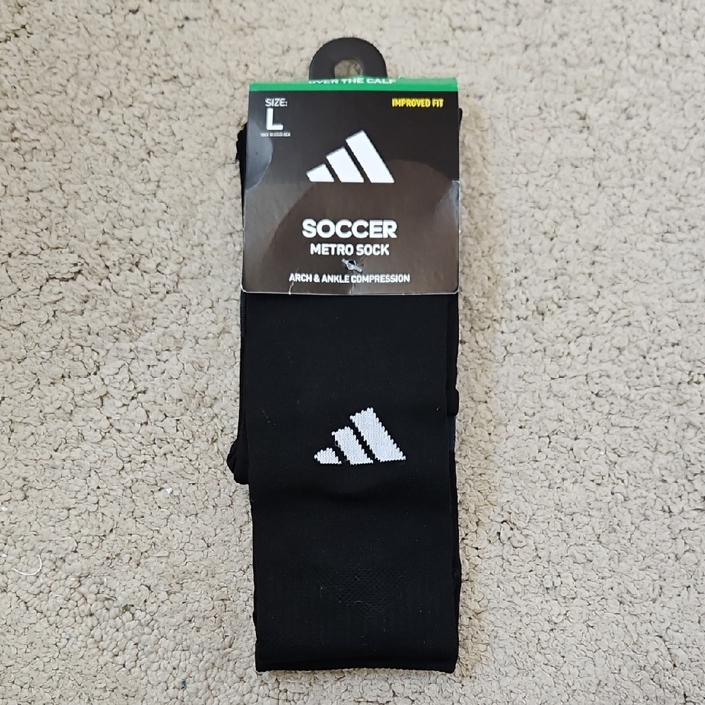adidas Black Athletic Metro Socks with White Logo Size large